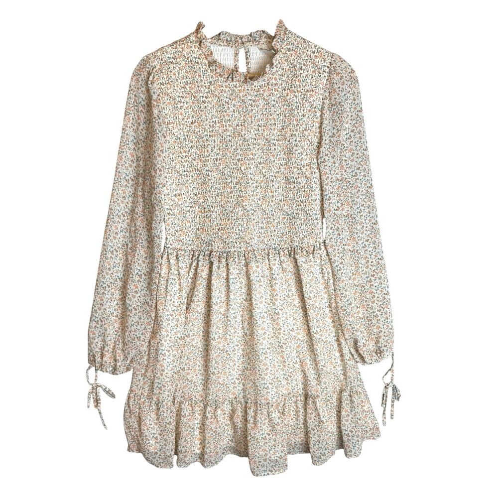 Versona Floral Long Sleeve Dress - Cream and Brown